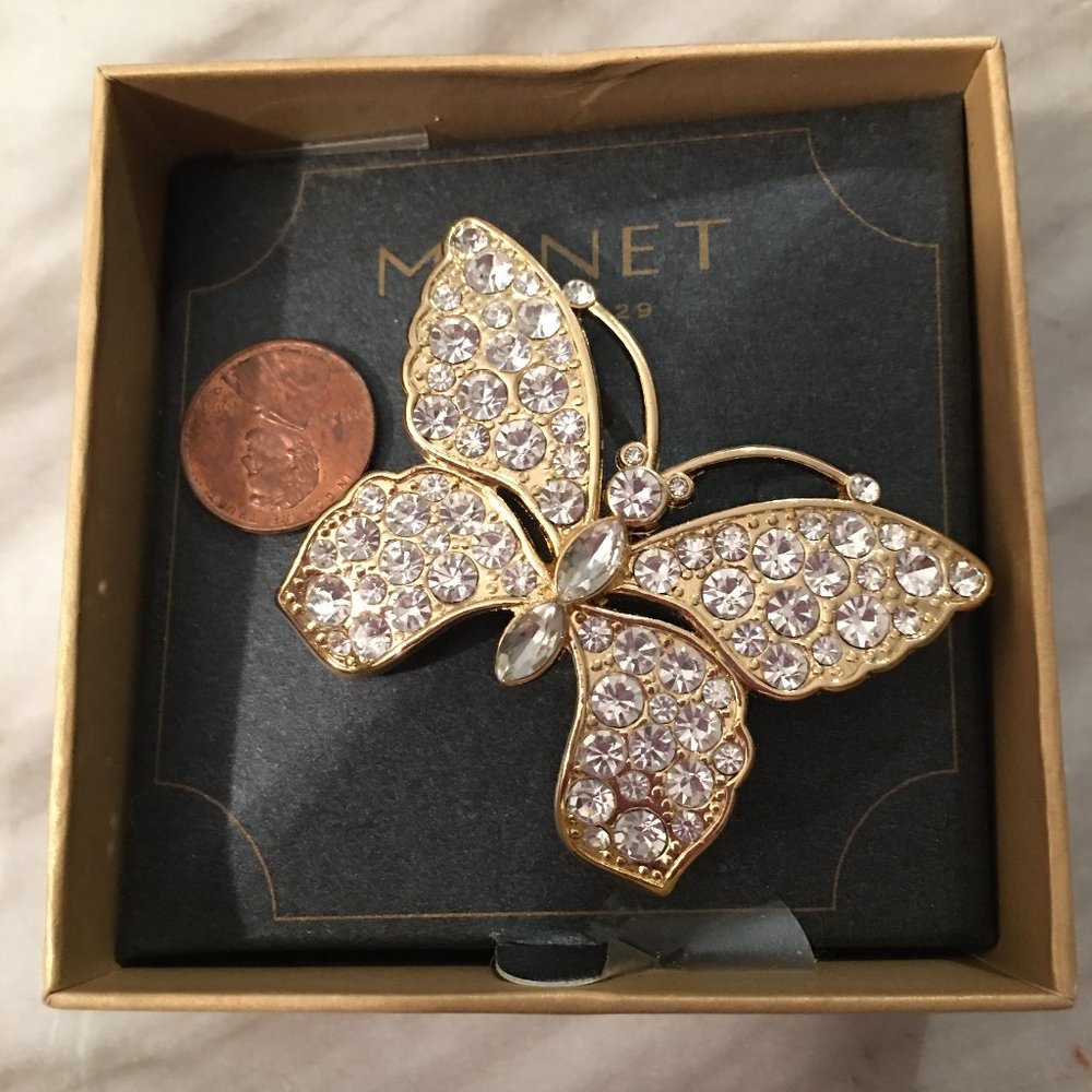 NEW Monet Butterfly Brooch Pin w/ Rhinestones - Costume Jewelry